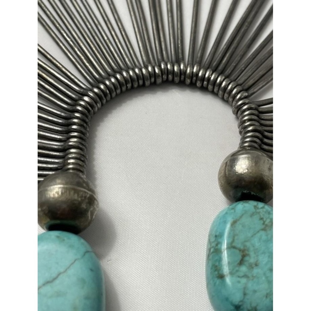Vintage Fringe Statement Necklace Faux Turquoise Silver Tone 21.5" Boho Beaded - Picture 8 of 9